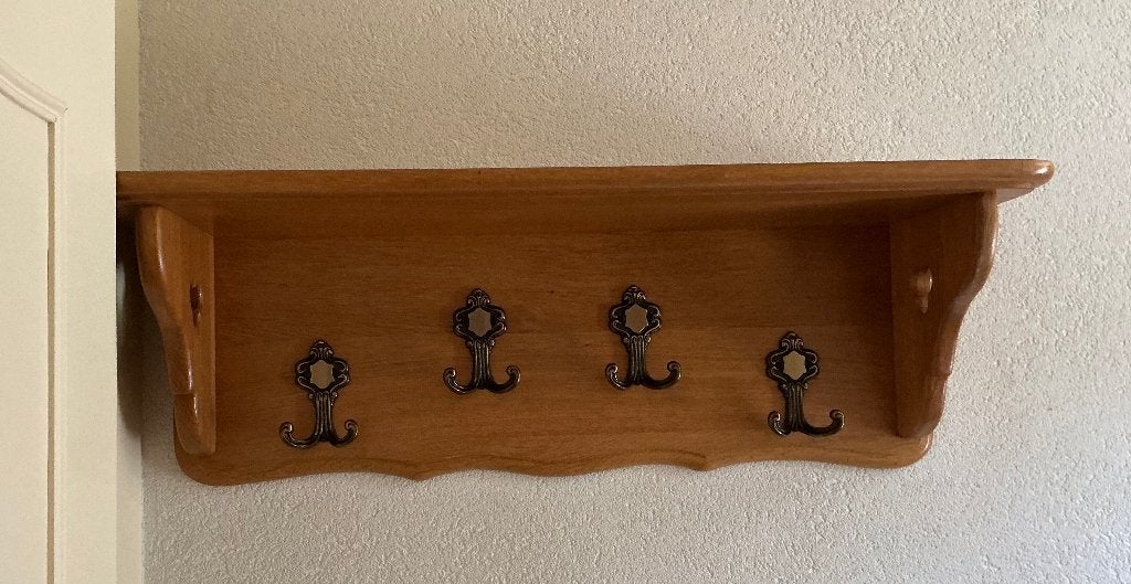 Massief houten wandkapstok met hoedenplank, Gebruikt, Minder dan 100 cm, Hout, Ophalen