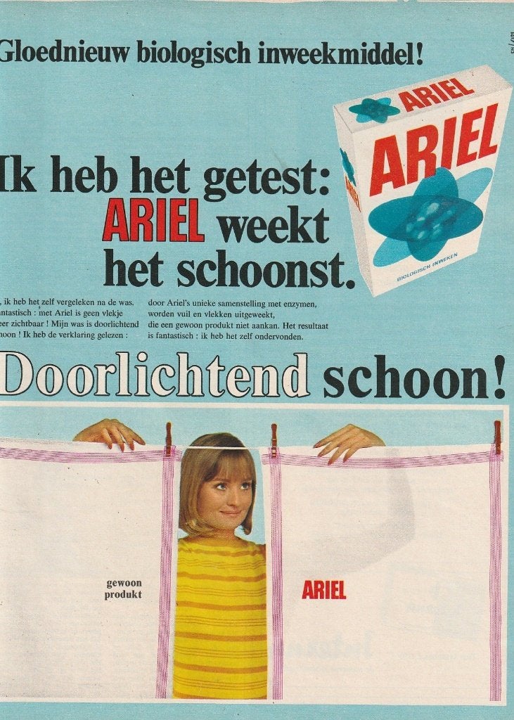 Retro reclame 1969 Ariel wasmiddel draagkoffer de waslijn, Verzenden, Overige typen