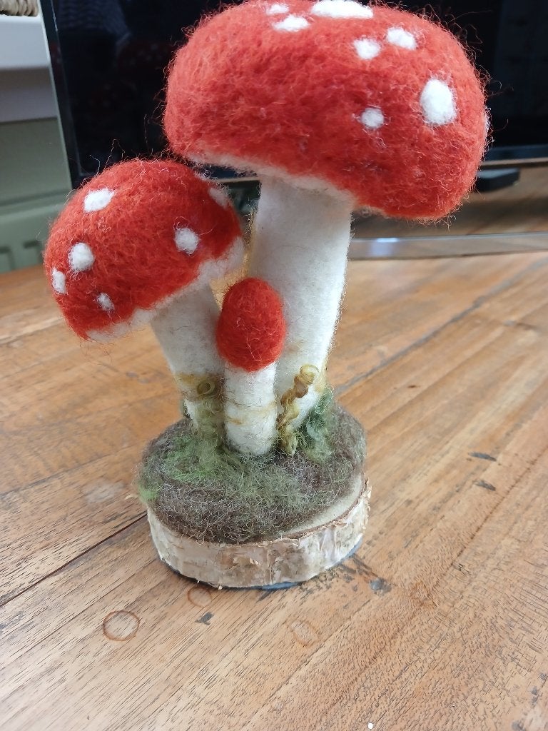 Genaaldvilte paddenstoel, schapenwol, naaldvilten., Ophalen of Verzenden, Nieuw, Figuurtje(s), Wolvilt