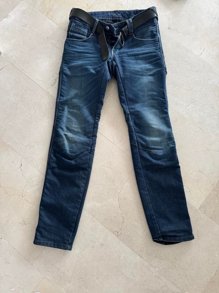 Rev'it motorbroek spijkerbroek met leren riem maat 30/34, Ophalen of Verzenden, Zo goed als nieuw, Blauw, W32 (confectie 46) of kleiner