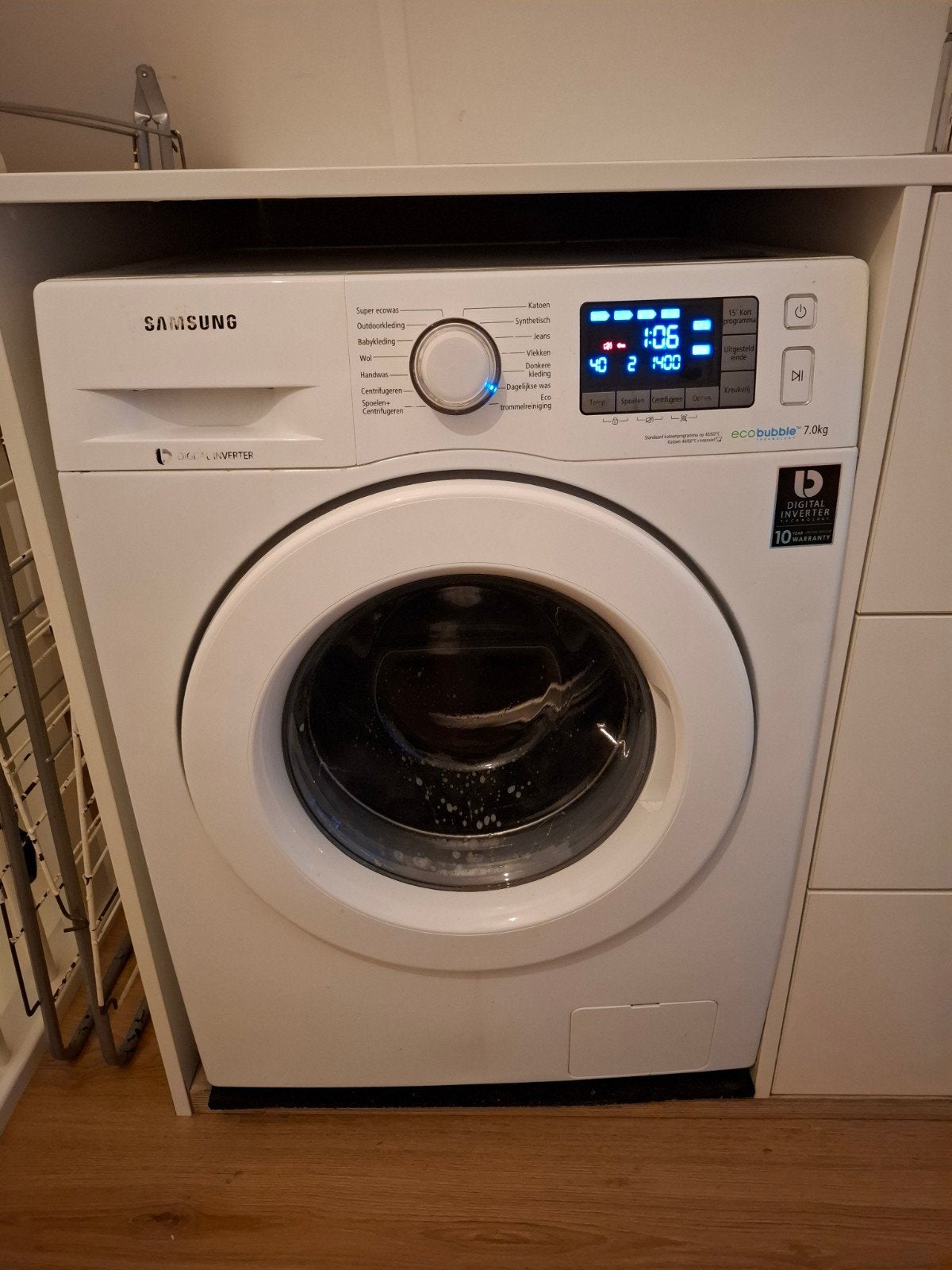 Samsung EcoBubble wasmachine 7 kg 1400 toeren, WF70F5E3P4W, Gebruikt, Voorlader, 85 tot 90 cm, 1200 tot 1600 toeren