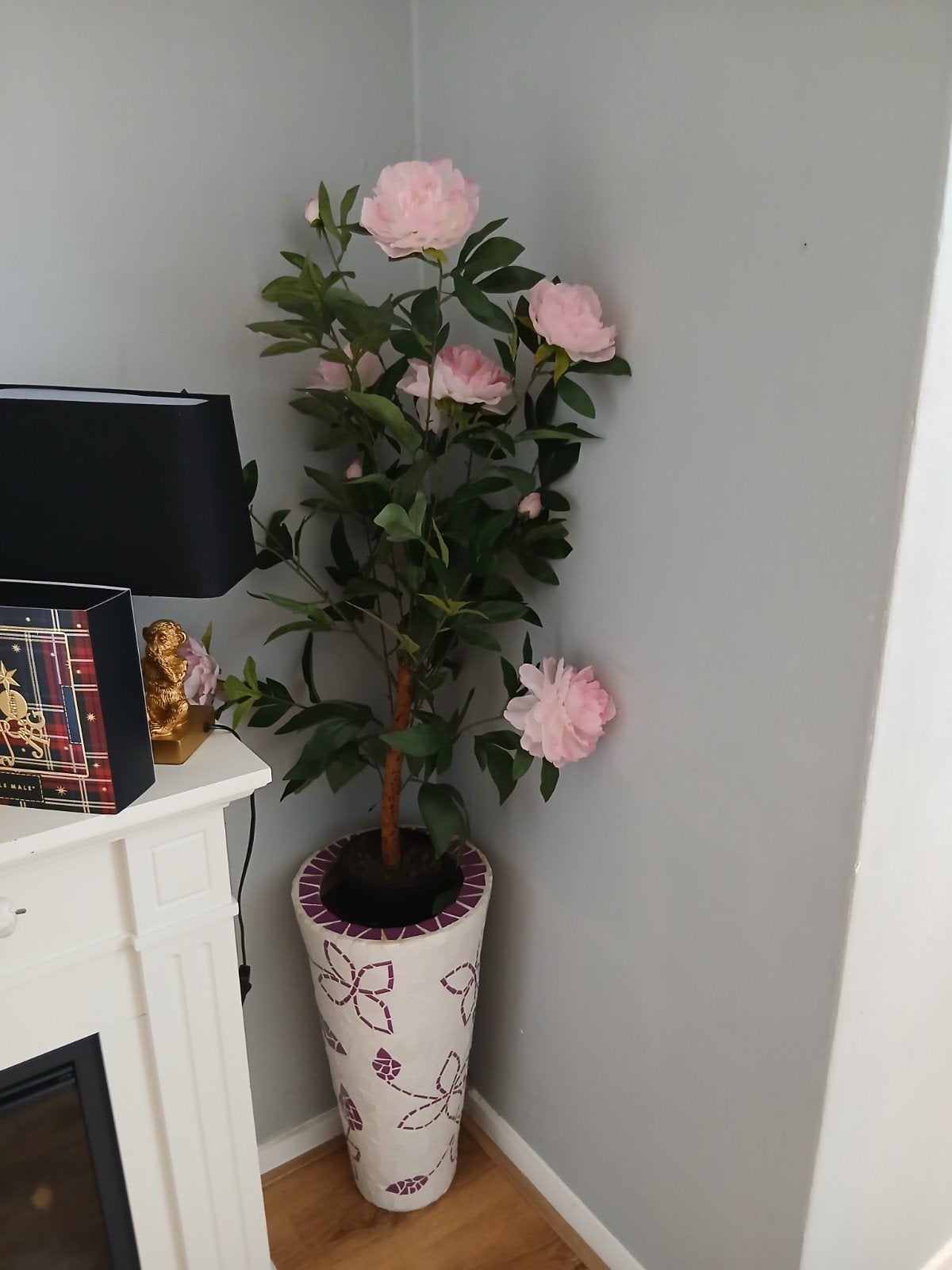 Rozce plant met vaas, Huis en Inrichting, Woonaccessoires | Zuilen en Pilaren, Ophalen of Verzenden