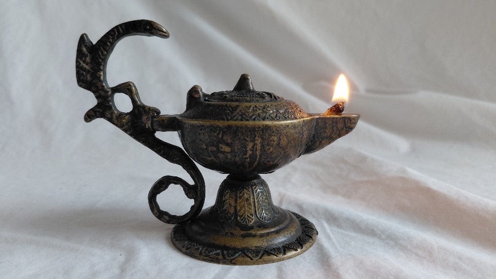 Vintage messing olielampje, Ophalen of Verzenden, Koper