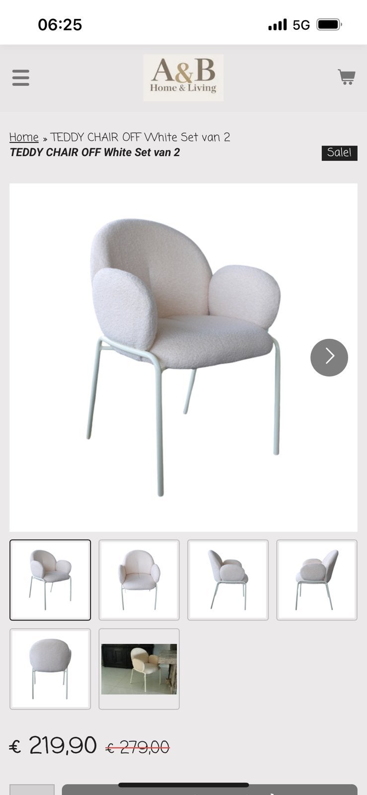 6 teddy stof eetkamerstoelen, Ophalen of Verzenden, Nieuw, Wit, Stof