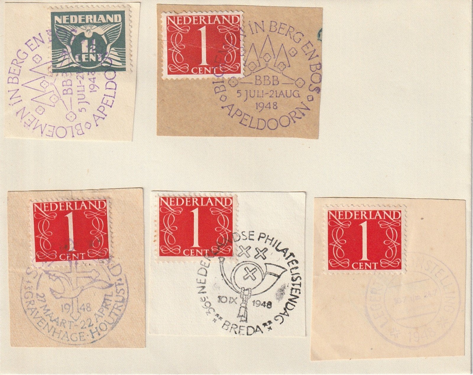 5x stempel 1948, Ophalen of Verzenden, Na 1940, Gestempeld