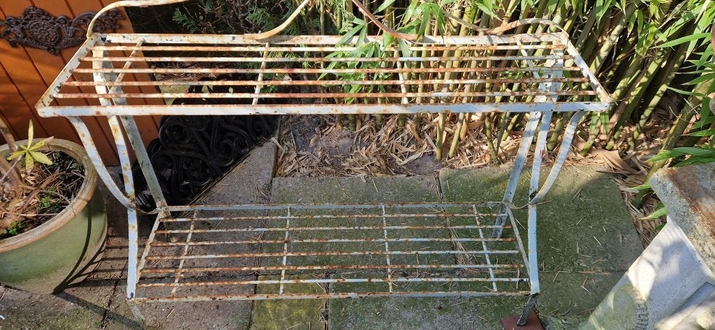 smeedijzeren plantenstandaard/etagere (2plateau’s)*brocante, Ophalen, Gebruikt, Etagère, Metaal