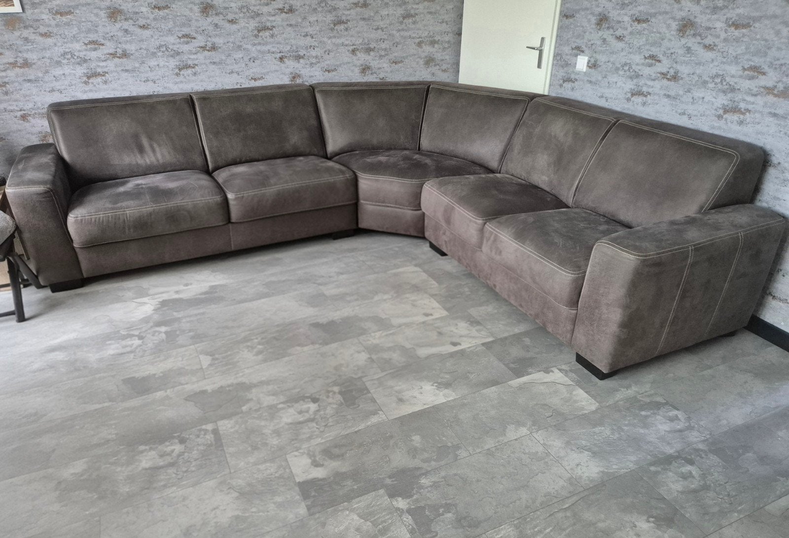 Grote hoekbank van stof - antraciet, Ophalen, Gebruikt, 100 tot 125 cm, Hoekbank
