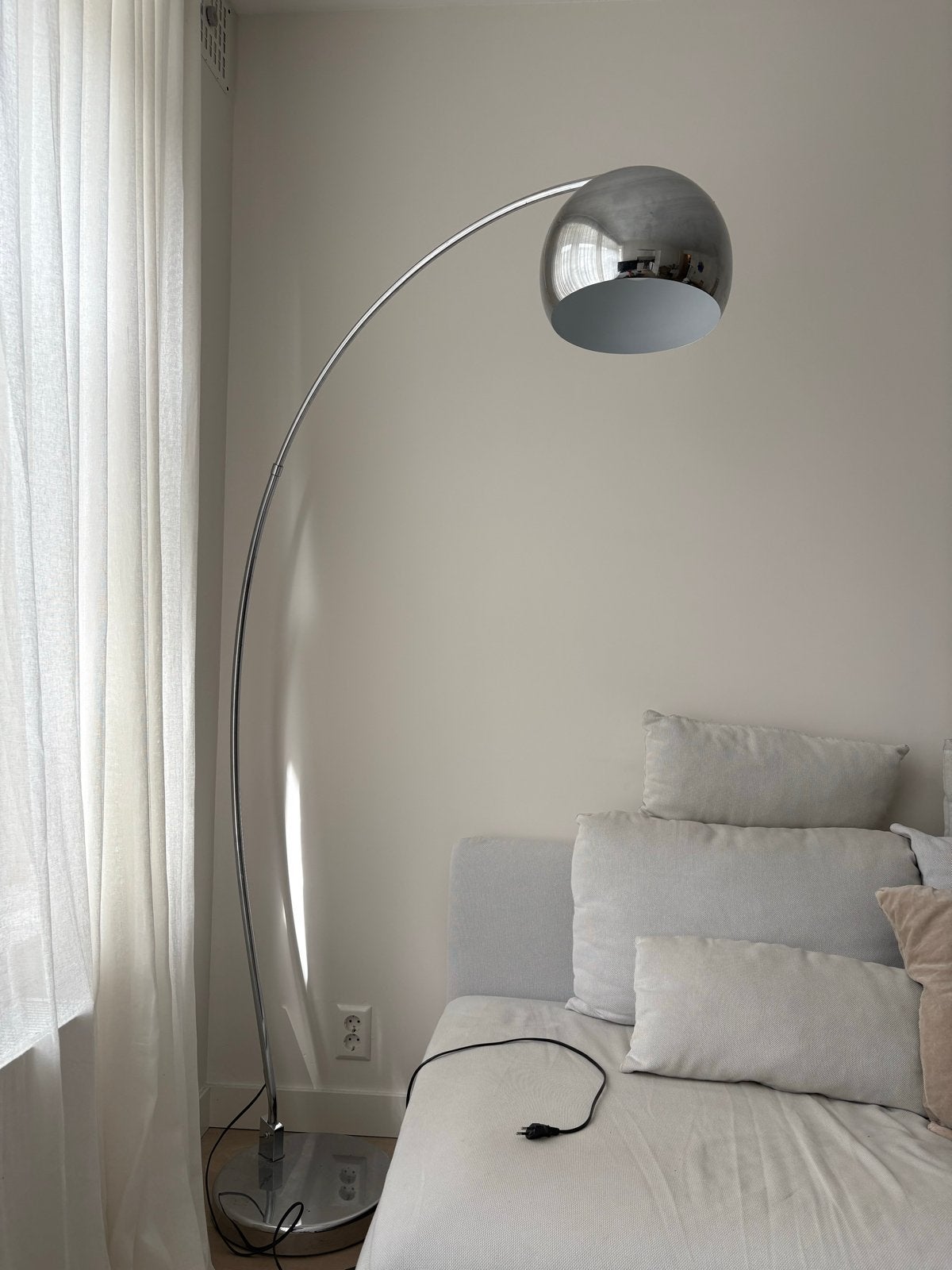 Mid century vintage booglamp chromen afwerking, Chrome Lamp, Ophalen, Gebruikt, E27 (groot), Mid Century Vintage