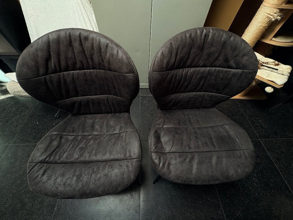 Grijze Eetkamerstoelen/Woonkamerstoelen/Stoelen Leen Bakker, Ophalen, Twee, Leer, Zo goed als nieuw
