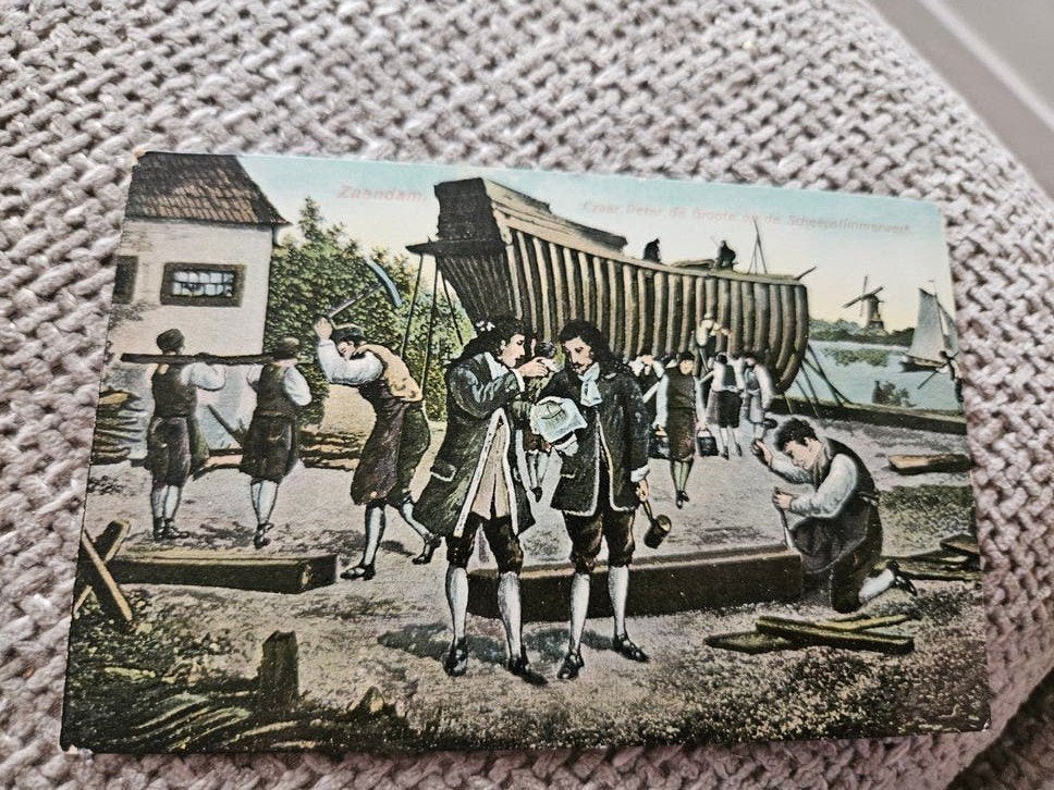 Zaandam, czaar Peter de Groote op de scheepstimmerwerf, Verzamelen, Ophalen of Verzenden, Voor 1920, Gelopen, Noord-Holland