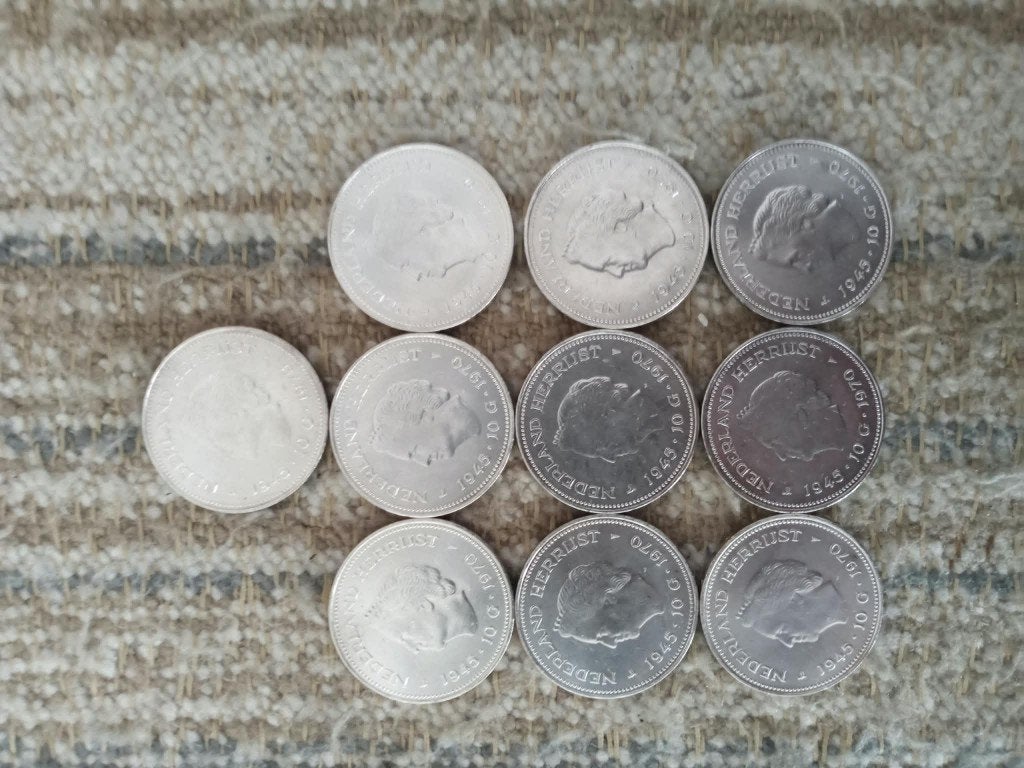 10 PRACHTIGE 10 gulden stukken zilver 1970, Postzegels en Munten, Koningin Juliana, Zilver, Ophalen of Verzenden, Losse munt
