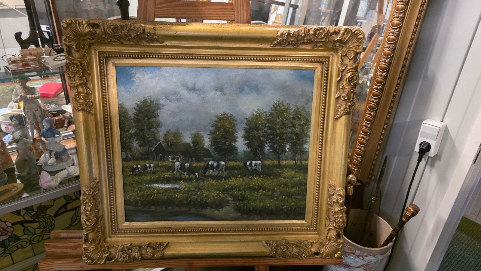 Groot antiek schilderij koeien in weiland, Ophalen