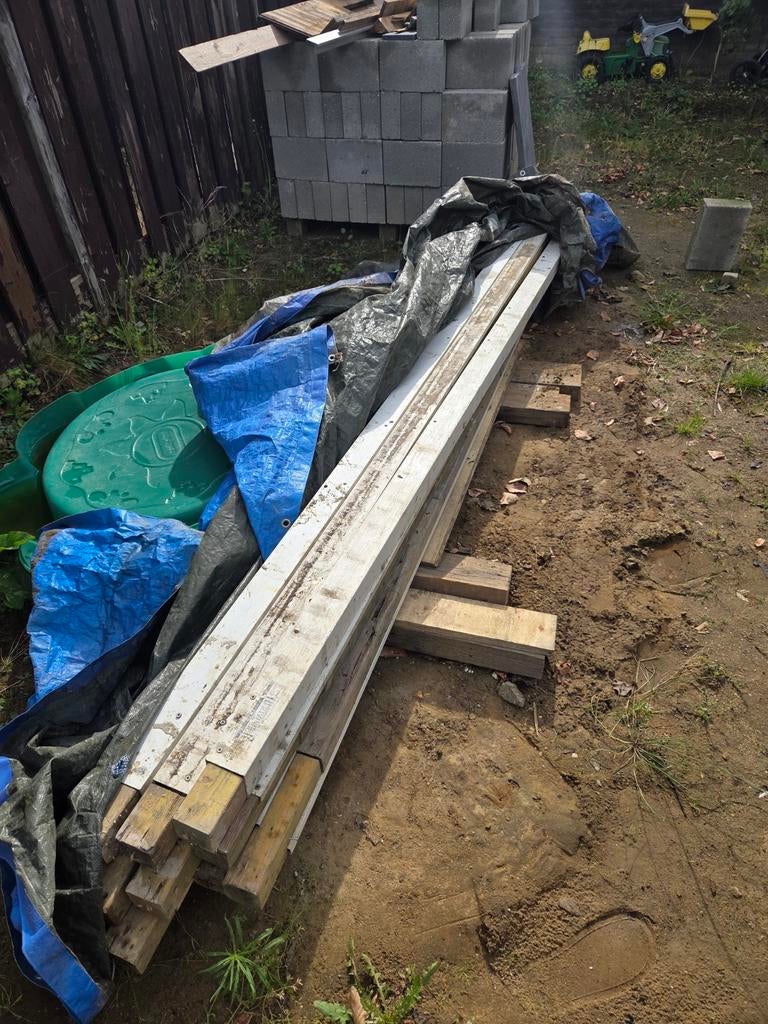 Diverse houten balken met profiel gebruikt, Ophalen, Gebruikt, 25 tot 50 mm, 300 cm of meer