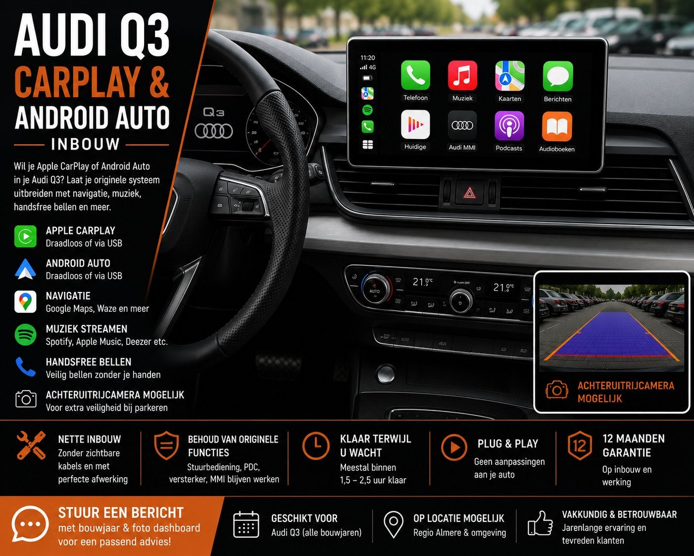 Audi Q3 CarPlay & Android Auto Inbouw, Auto diversen, Ophalen, Nieuw