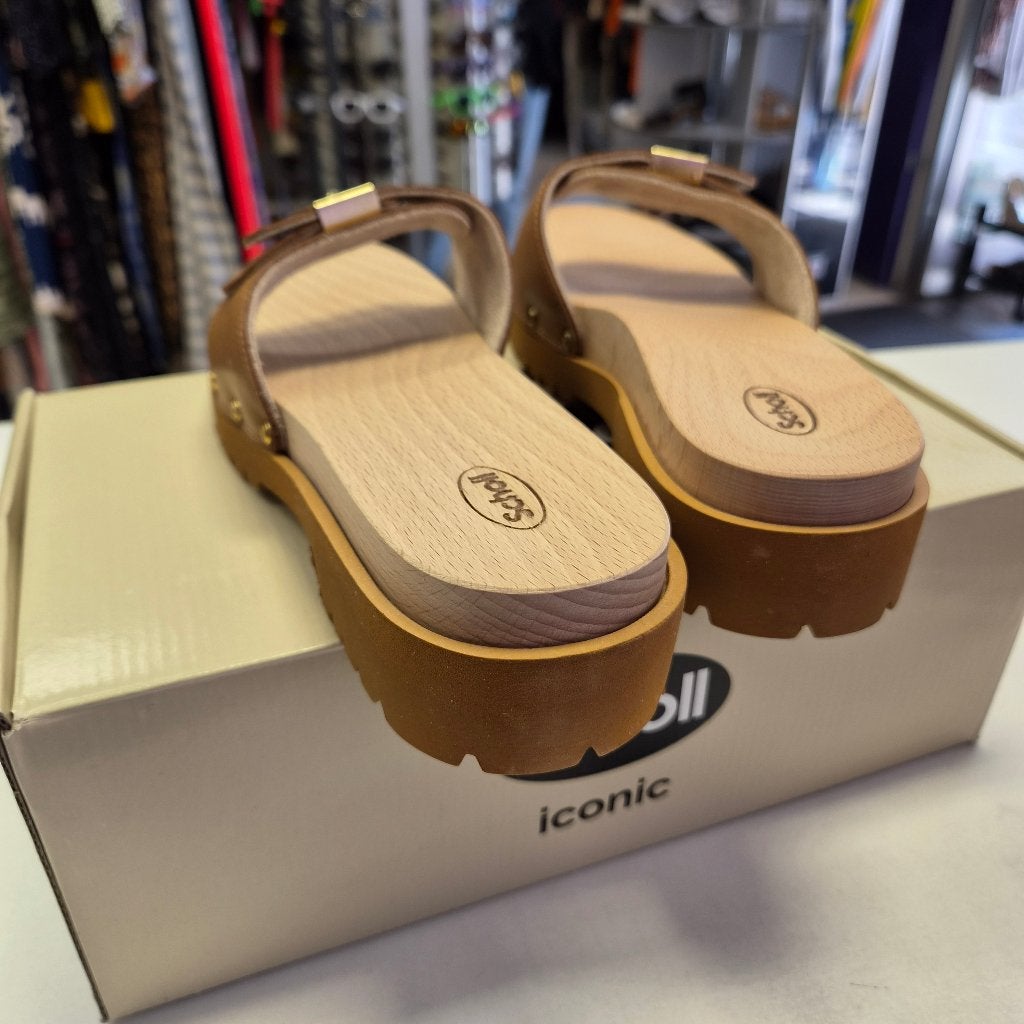 Scholl Iconic Pescura Sarah slippers cognac/camel 37 51957, Info@scholl.com, Scholl, Bruin, Nieuw