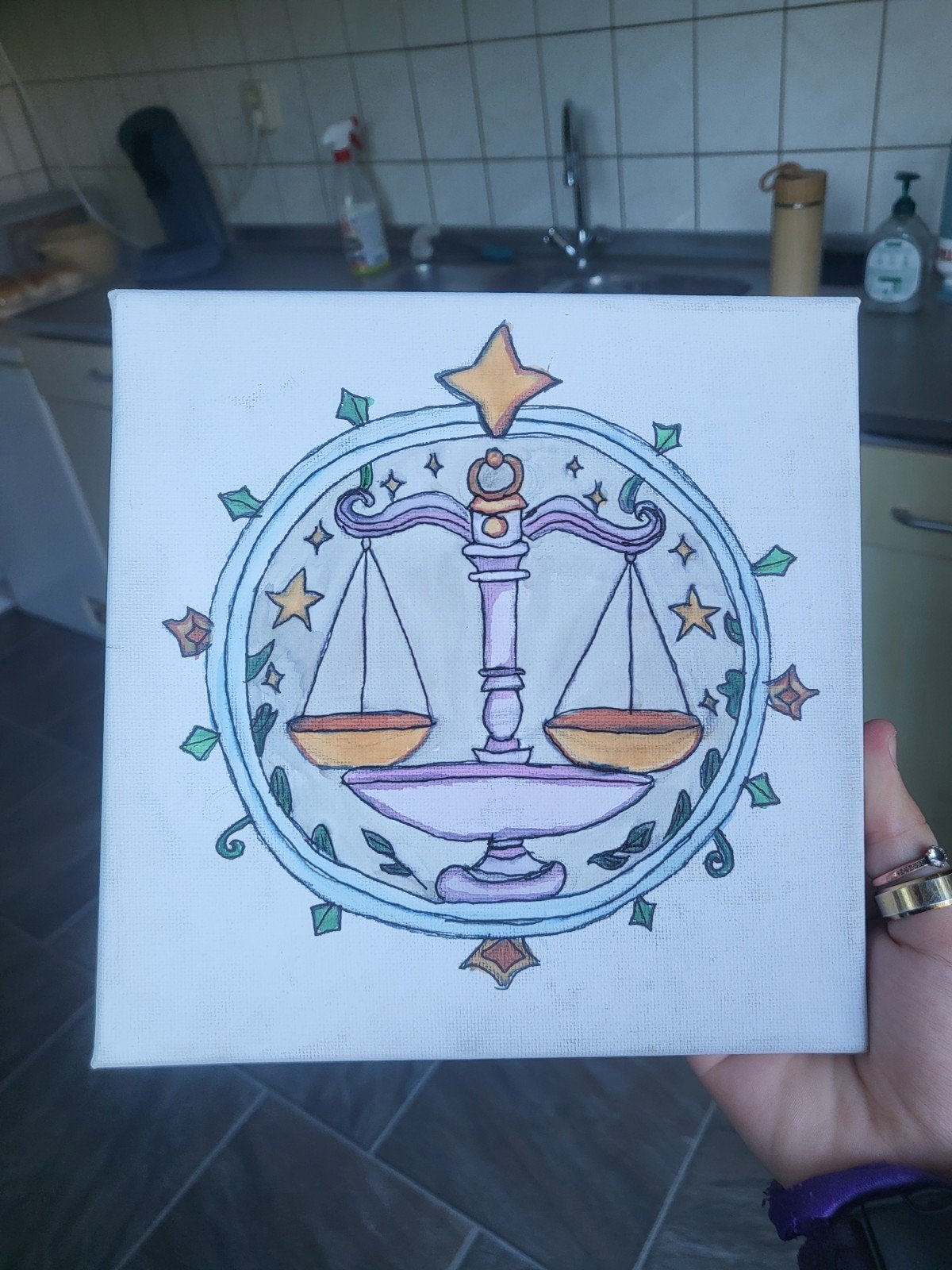 Weegschaal sterrenbeeld schilderij, Ophalen, Overig onderwerp, Handgeschilderd, Overige materialen