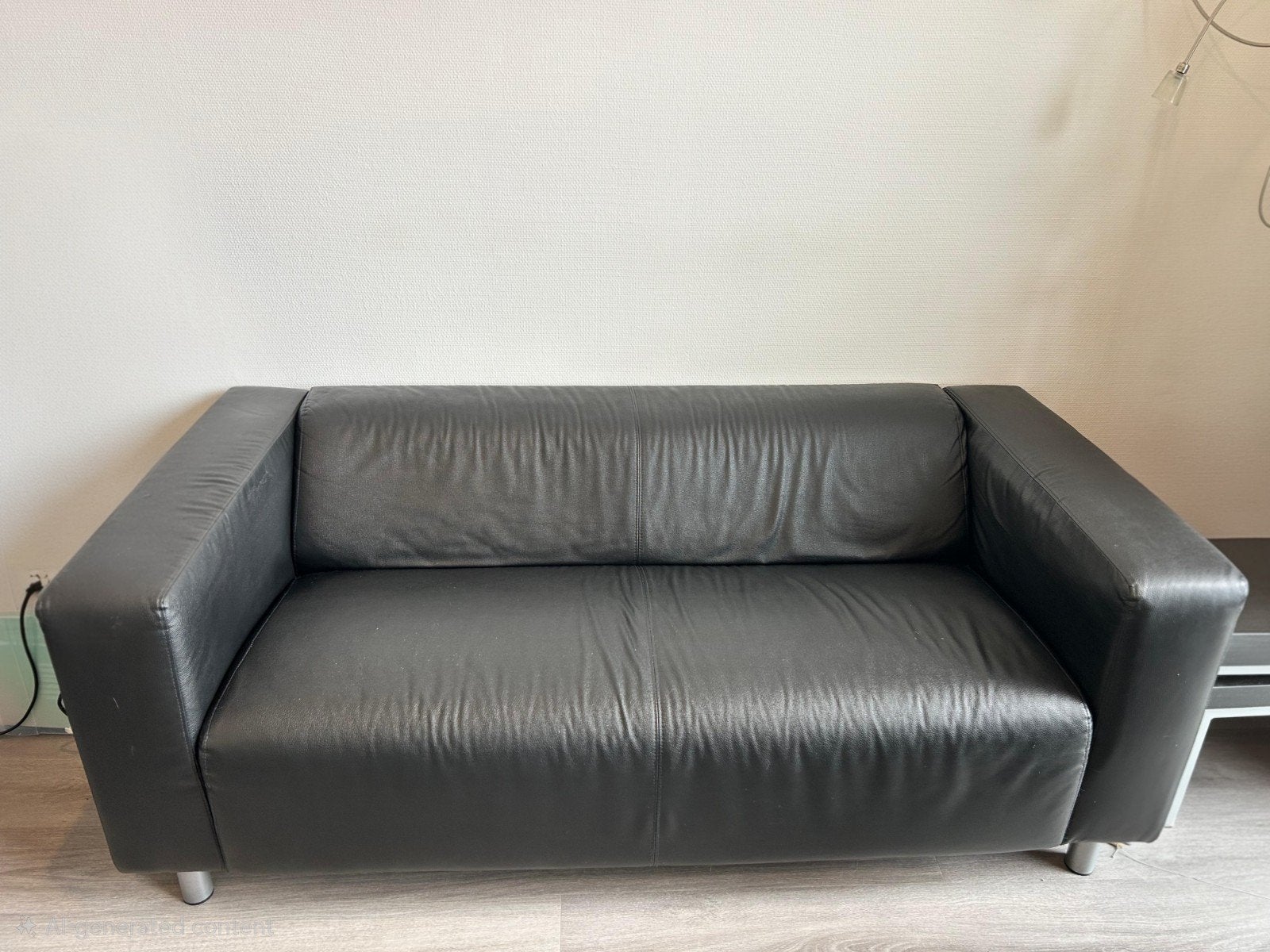 Ikea tweepersoonsbank, zwart leer, Gebruikt, 150 tot 200 cm, Tweepersoons, Ophalen of Verzenden