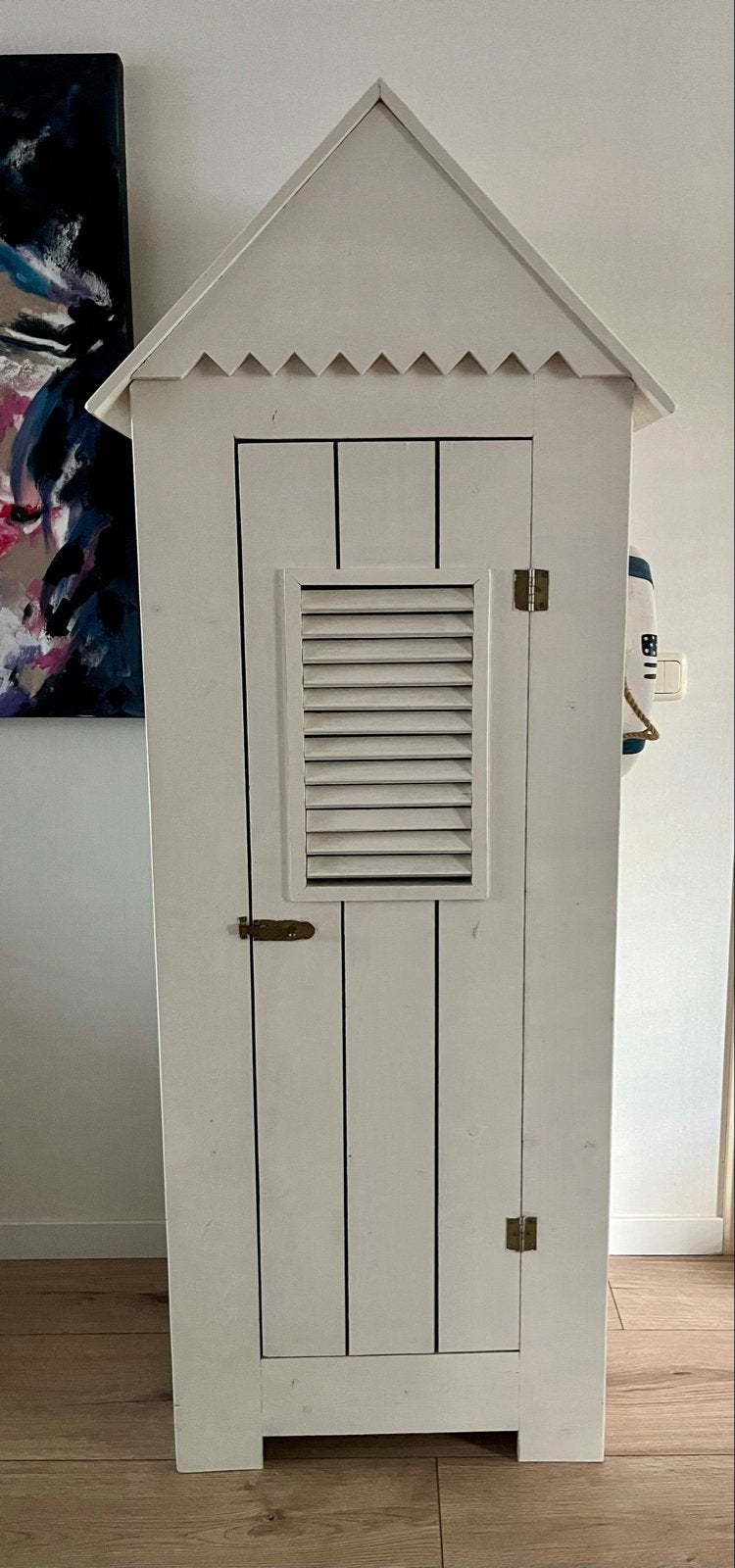 Unieke strandhuisje kast - wit houten opberger, Ophalen, Gebruikt