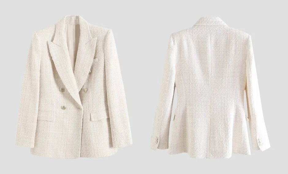 Beige geruit dames colbert vrouwen blazer jasje netjes, Verzenden, Beige, Maat 42/44 (L), Nieuw