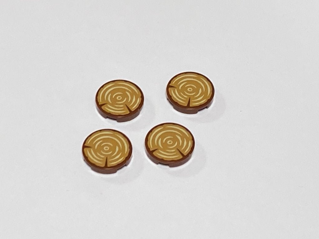 Partij 4x nieuwe 2x2 ronde roodbruine Lego boomstronk tegels