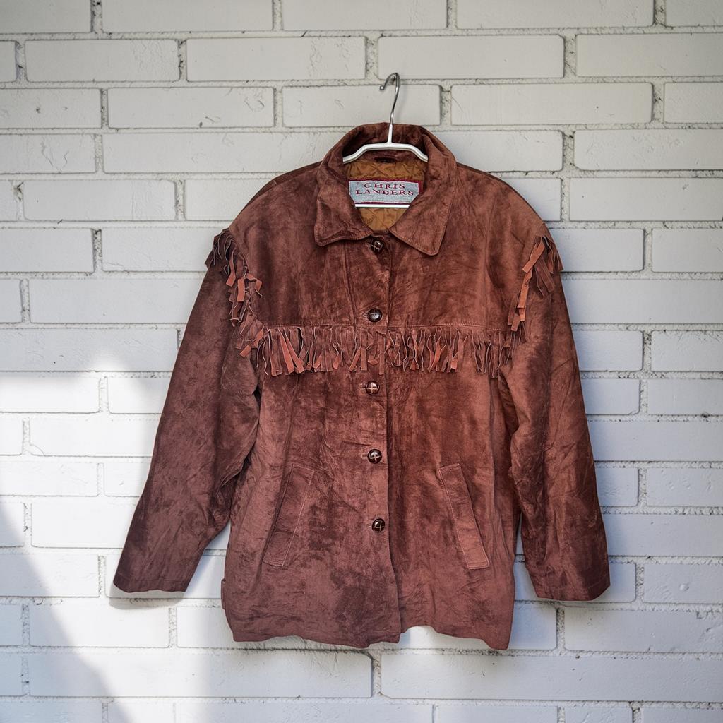 Vintage Jas Maat L/XL Bruin Suède Leer Unisex Chris Landers, Cl, Maat 56/58 (XL), Ophalen of Verzenden, Gedragen