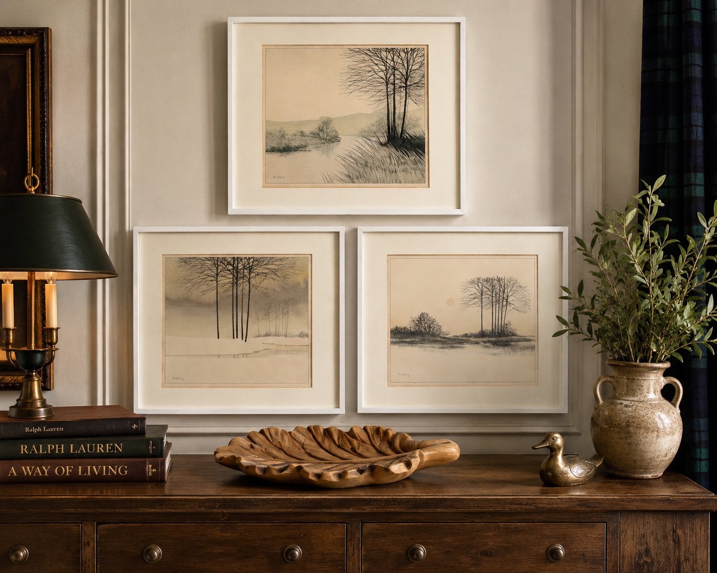 Set van 3 gesigneerde vintage landschapsprenten, Ophalen of Verzenden, Vintage, Gesigneerd, Landschap