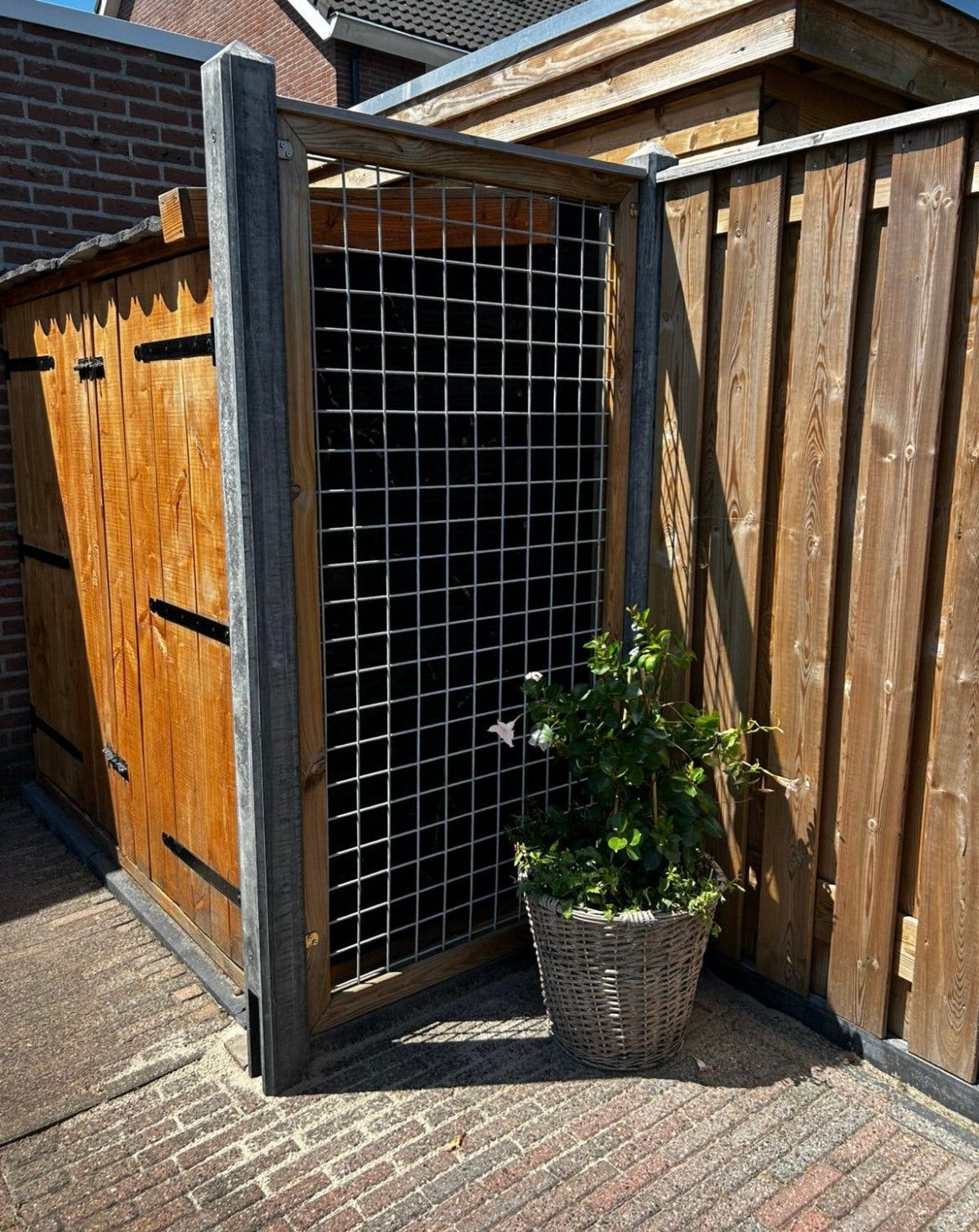 Betonijzer-trellis maas 7,5 * 7,5 cm/ 90 bij 180 grenen, Ophalen, Zo goed als nieuw, Hout, Tuinhek