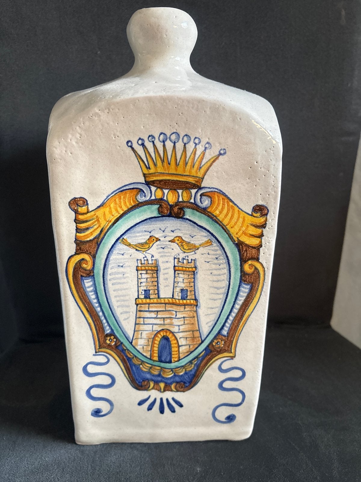 Antieke handgeschilderde keramische fles met wapen, Ophalen of Verzenden