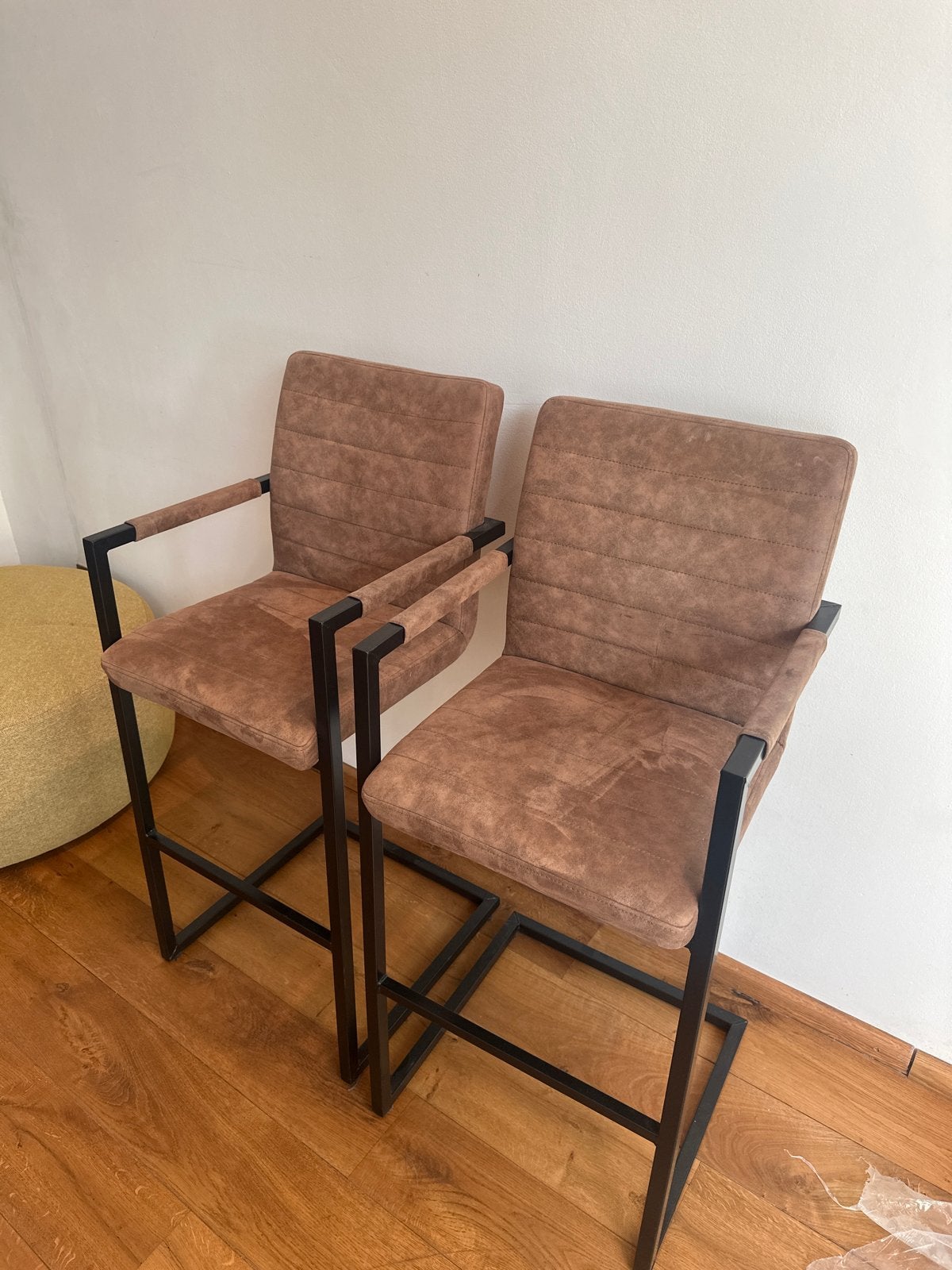 Set Bruine Barkrukken “Lizzy” cognac ZGAN, Ophalen, Zo goed als nieuw, 90 cm of meer, Metaal