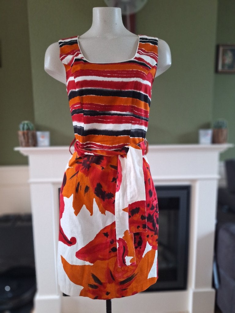 Sandro Ferrone rood oranje crème jurk NL 36 IT 42, Kleding | Dames, Jurken, Verzenden, Zo goed als nieuw, Knielengte, Rood