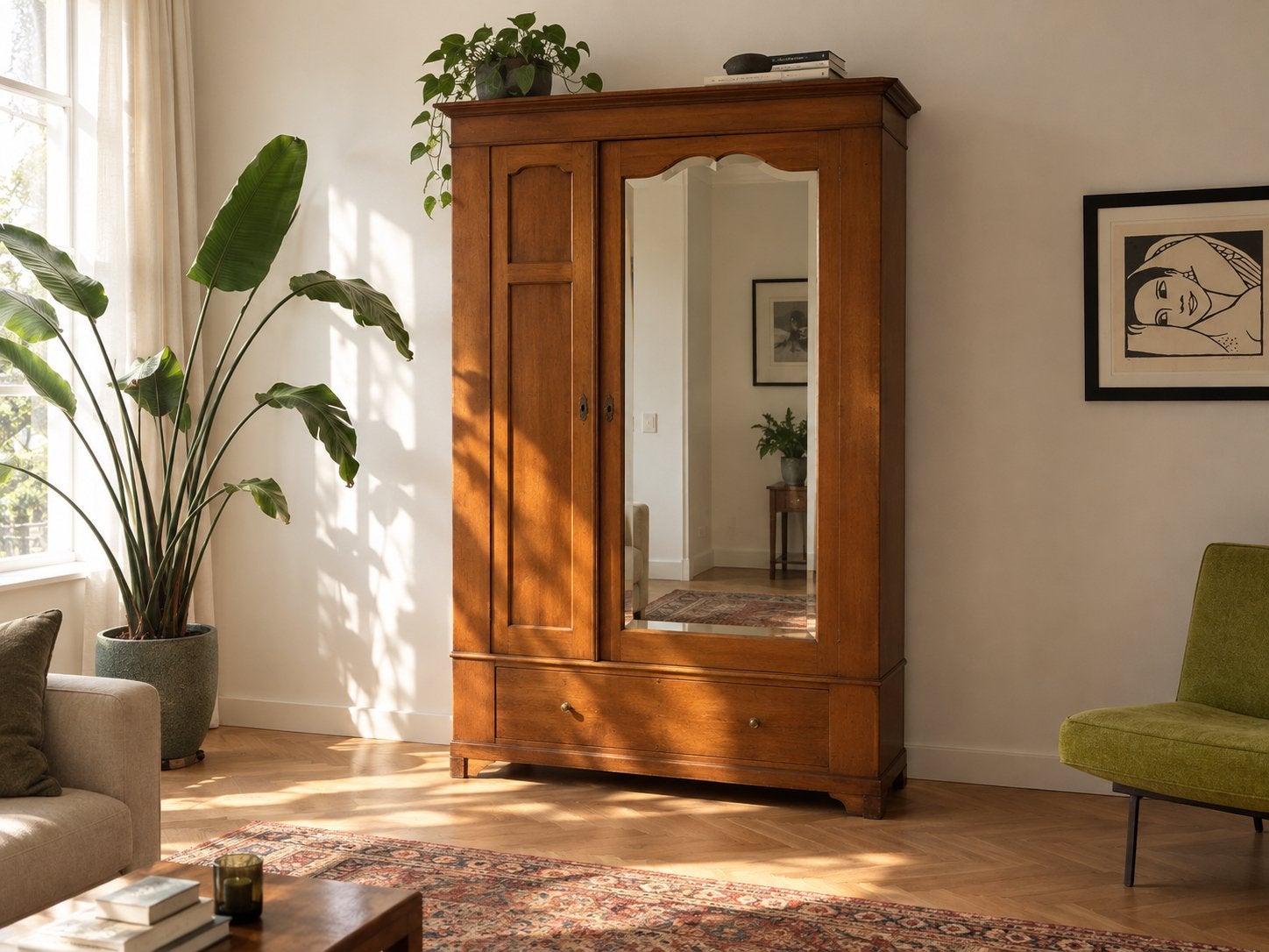 Antieke Kast met Spiegel, ca. 1910 - Wegens kleiner wonen, Ophalen
