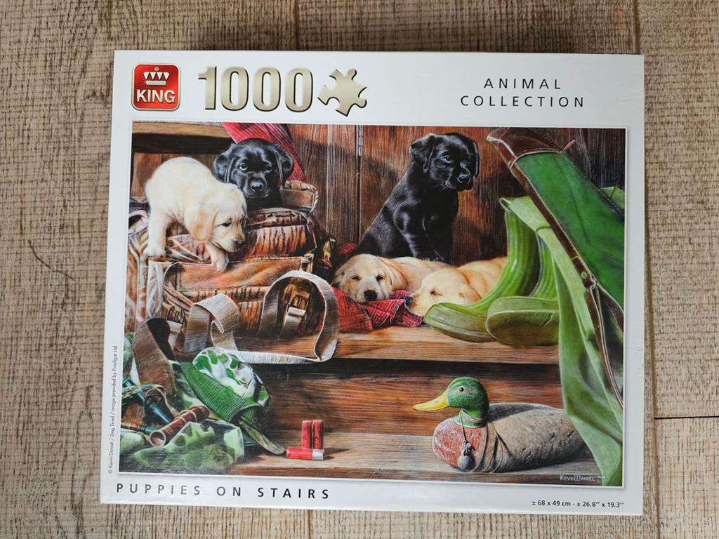 Puzzel Animal Collection: ' Puppies on stairs' 1000 stukjes, Ophalen of Verzenden, Meer dan 50 stukjes, Zo goed als nieuw, 6 jaar of ouder