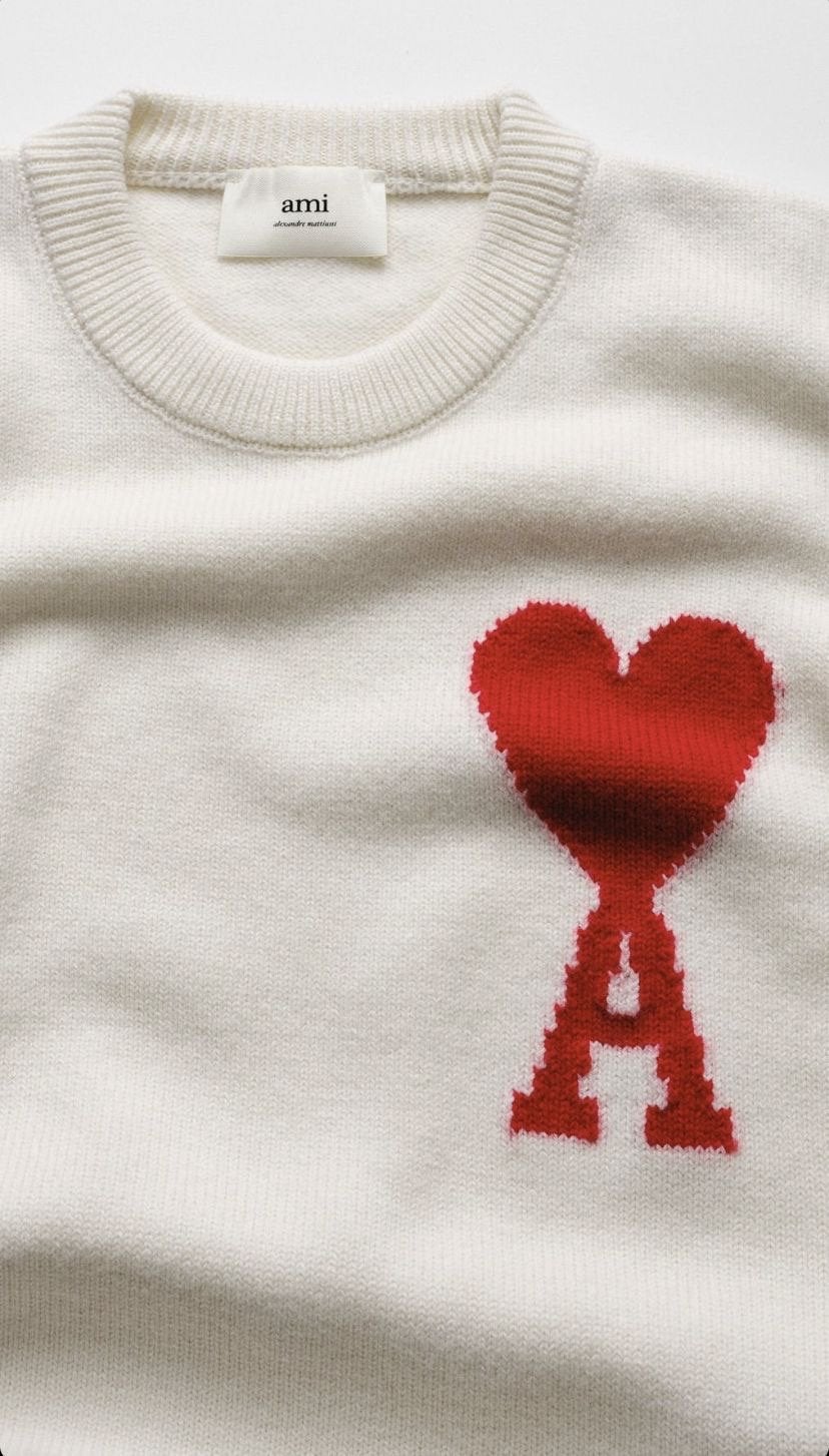 Ami Paris Ami de Coeur Trui - Crème met Rood Hart, Ophalen of Verzenden, Zo goed als nieuw, Maat 52/54 (L), Wit