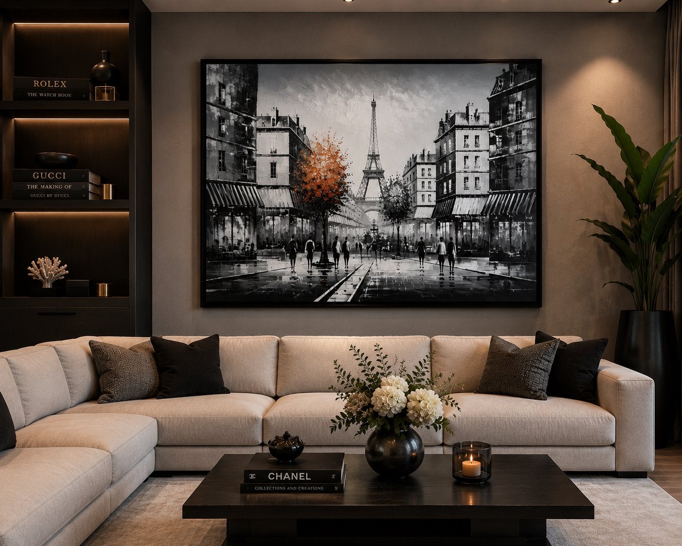Groot handgeschilderd schilderij Parijs Eiffeltoren, Ophalen, Zo goed als nieuw, 100 tot 125 cm, Schilderij