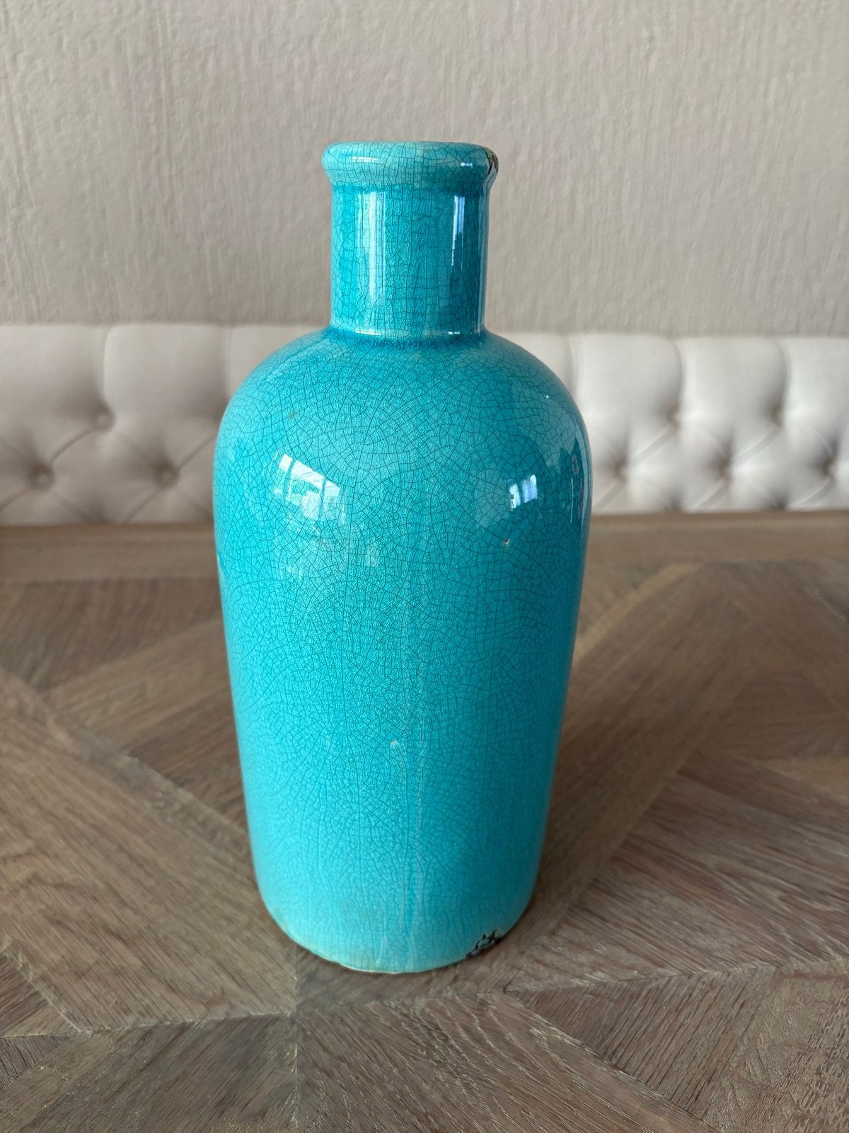 Turquoise Craquelé Vaas - 28,5 cm hoog, Antiek en Kunst, Ophalen