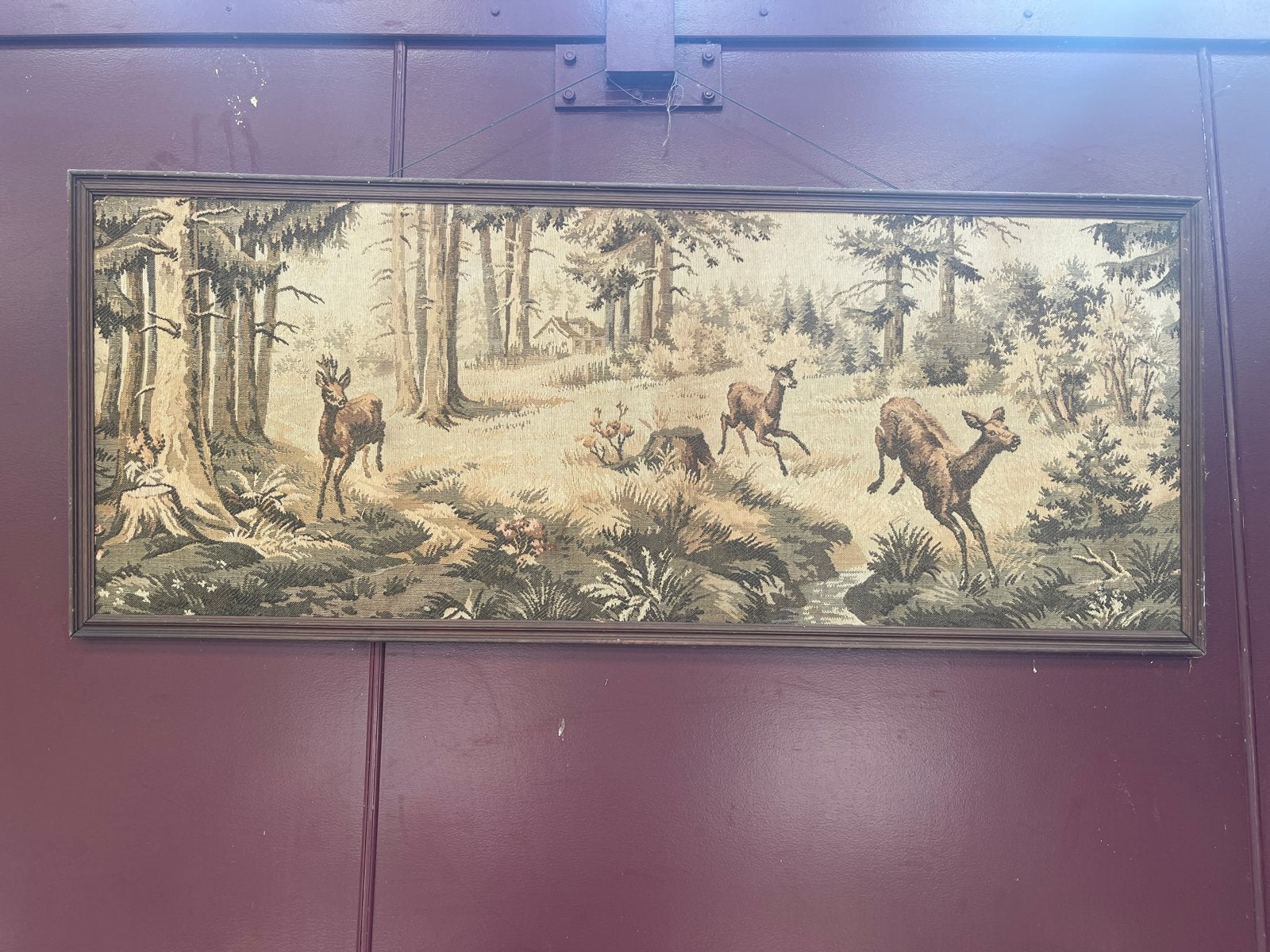 Vintage wandtapijt met herten in bos, Antiek en Kunst, Ophalen