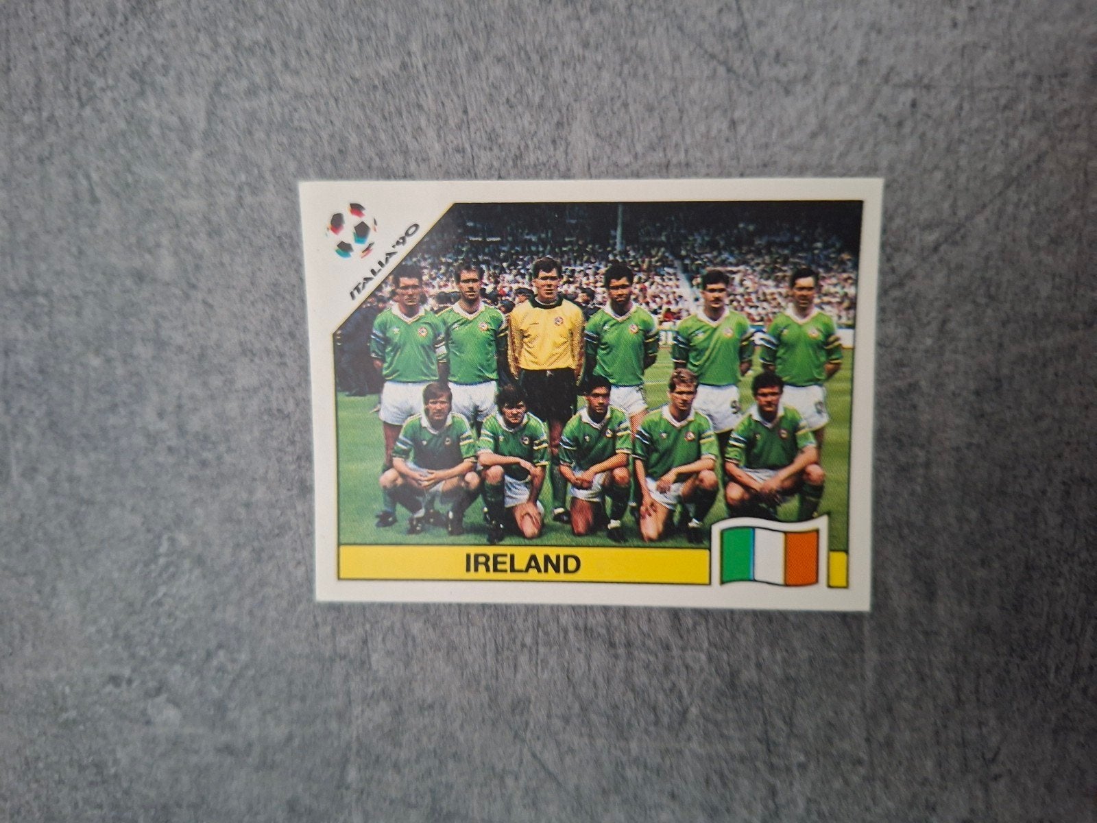 Panini sticker WK 90 Italia. Elftalfoto Ierland., Verzenden, Zo goed als nieuw, Sticker