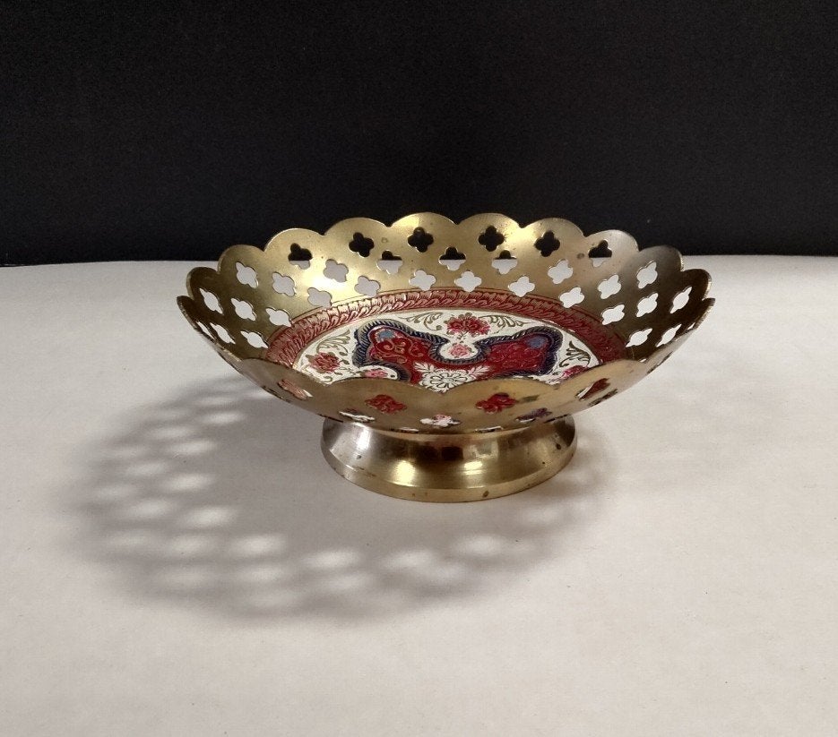 Handgemaakte vintage messing kom met kruispatroon, Antiek en Kunst, Ophalen of Verzenden, Koper