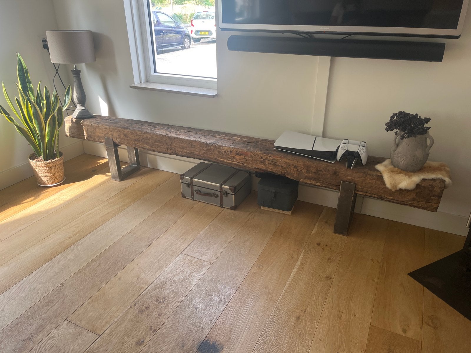Robuuste houten biels - 260x45x26 cm, Huis en Inrichting, Ophalen, Gebruikt