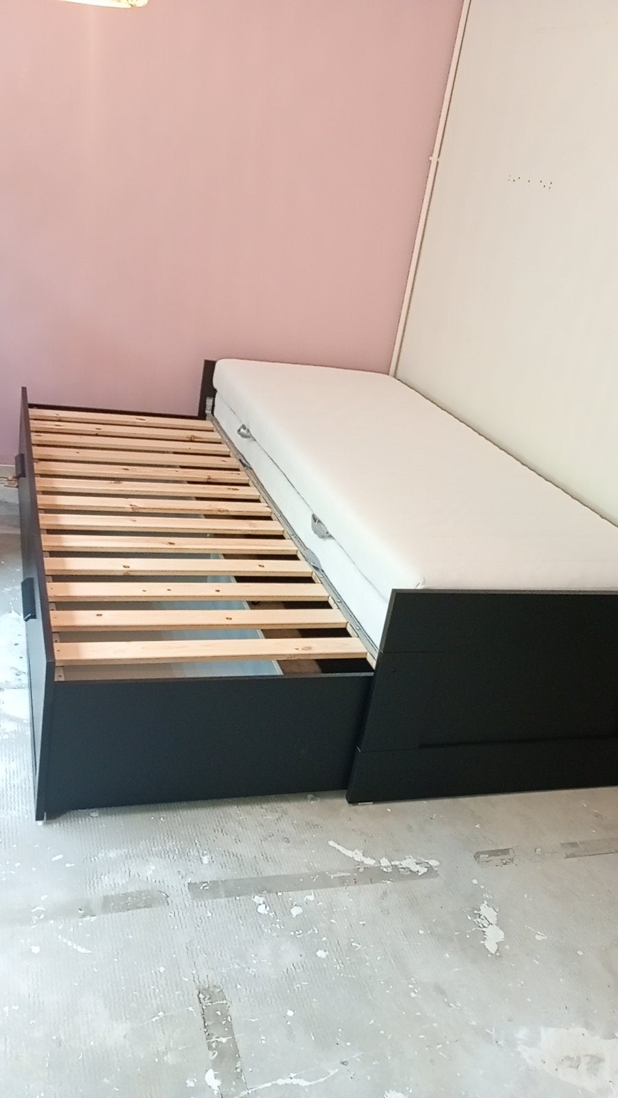 Nette bedbank 80x200 cm – inclusief matras & lattenbodem, Huis en Inrichting, Slaapkamer | Bedden, Ophalen, Zwart, 80 cm, 200 cm