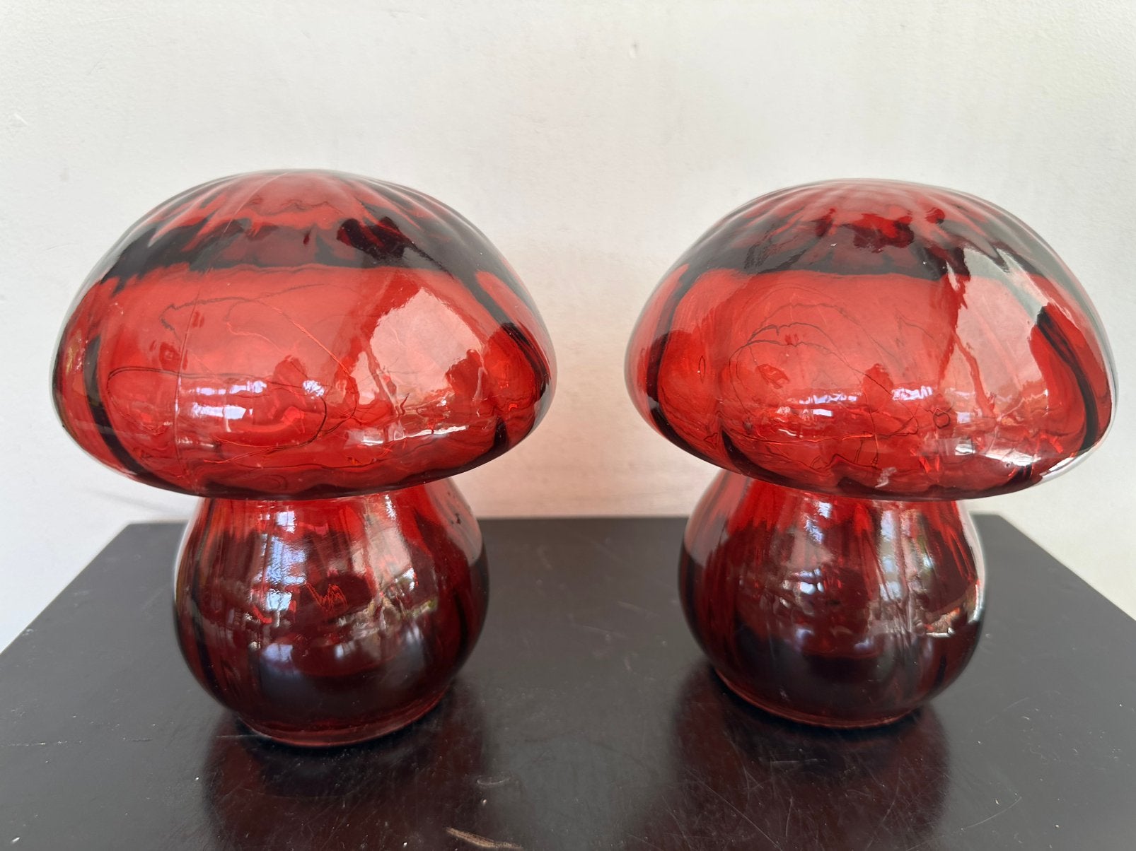 Glas Paddestoel led lamp beeldje 2x 1 koop, Ophalen of Verzenden, Zo goed als nieuw, Glas