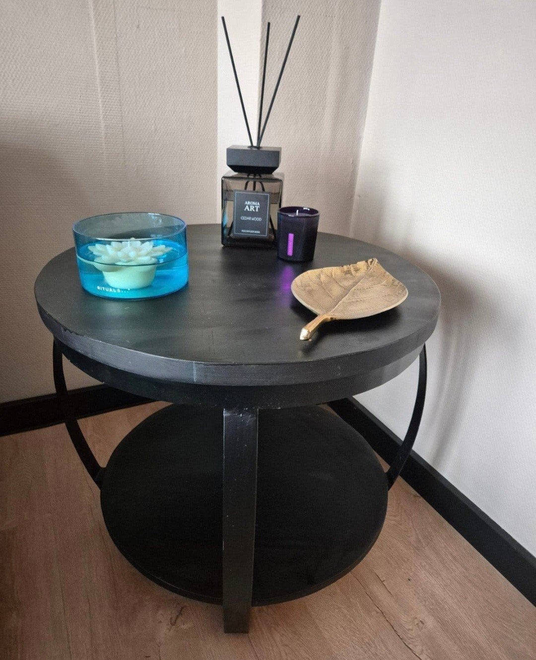 zwarte mangohouten salontafel/ sidetable, Huis en Inrichting, Ophalen, 100 tot 150 cm, 50 tot 100 cm, Zo goed als nieuw
