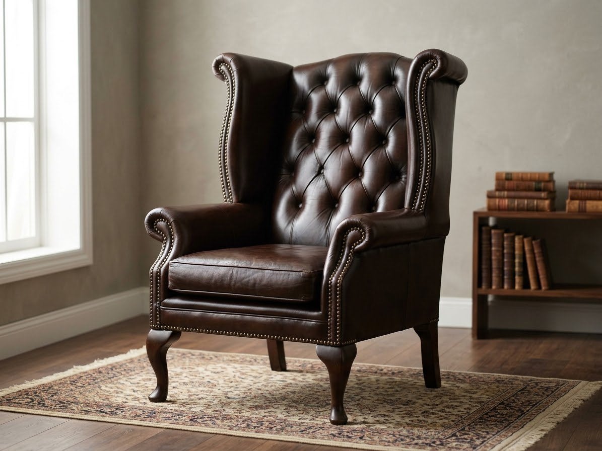 Klassieke Chesterfield Oorfauteuil BruinLeder Wingback Stoel, Huis en Inrichting, Ophalen, Zo goed als nieuw, 75 tot 100 cm