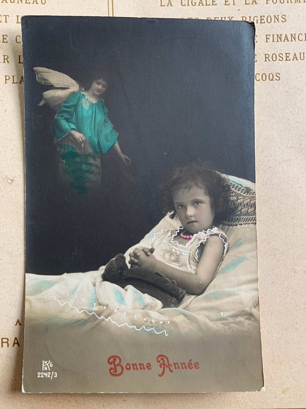 1911 Bonne Année - meisje met teddybeer, beschermengel (VF), Ophalen of Verzenden, Voor 1920, Gelopen, Feest(dag)