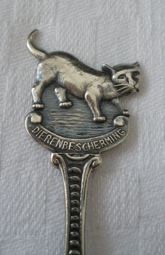 Oud verzilved lepeltje - Poes - Dierenbescherming, Ophalen of Verzenden