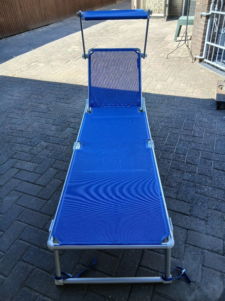 Ligbed met zonneluifel, Tuin en Terras, Ophalen, Gebruikt, Aluminium, Verstelbaar