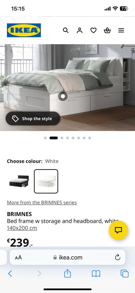 IKEA BRIMNES wit bed met hoofdeinde en opberglades., Gebruikt, Wit, Tweepersoons, 200 cm