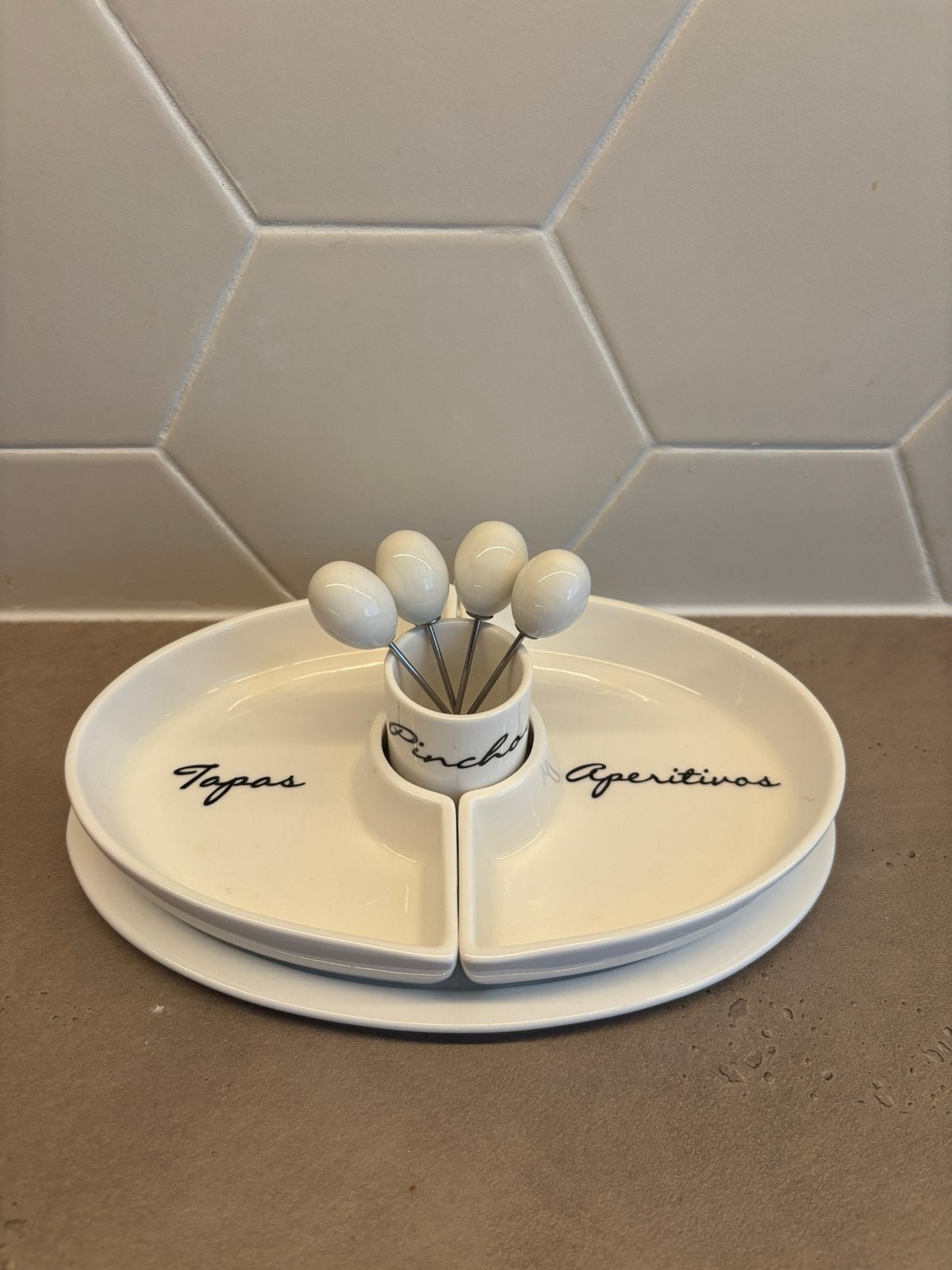 Riviera Maison Tapas/Aperitief Set met Prikkers, Gebruikt, Overige merken, Keramiek, Ophalen of Verzenden