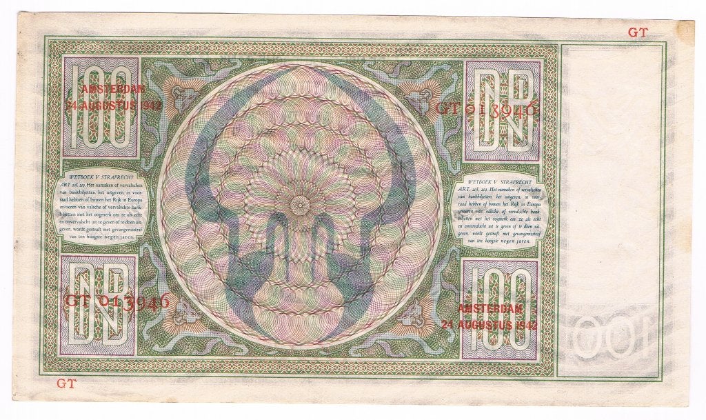 100 gulden 24 augustus 1942 Luitspelende vrouw, Postzegels en Munten, Verzenden, 100 gulden, Los biljet