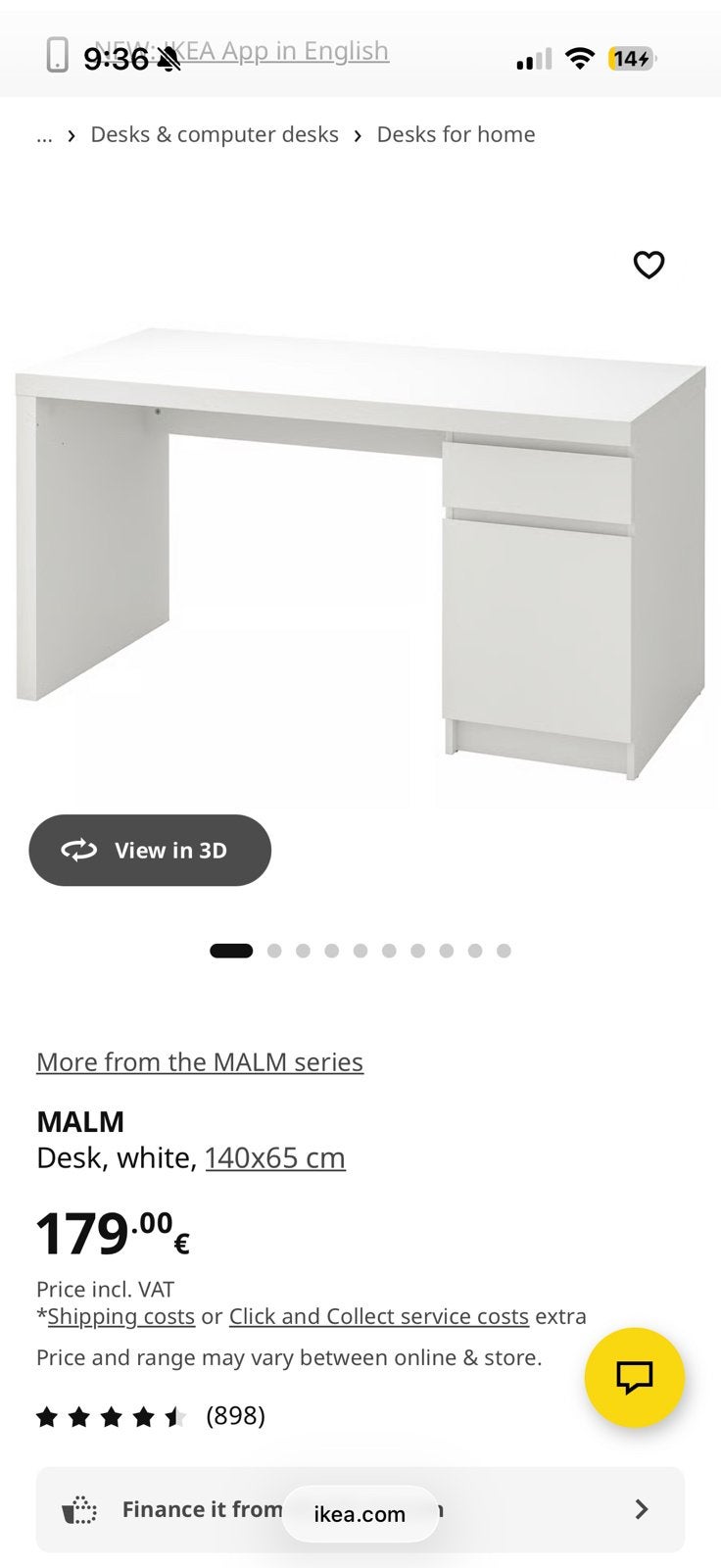 IKEA Malm Bureau wit 140x65cm - Zo goed als nieuw, Huis en Inrichting, Bureaus, Ophalen, Spaanplaat of MDF, Zo goed als nieuw